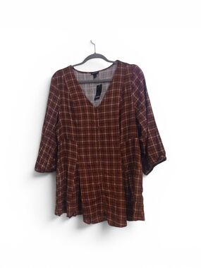 torrid Brown Plaid V-Neck Tunic Top